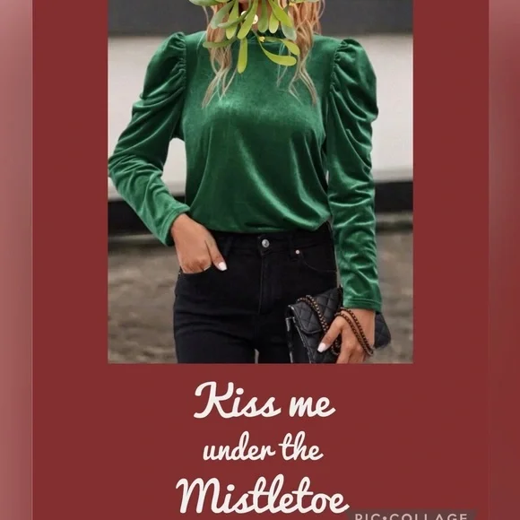 Green velvet frill neck top - Picture 7 of 7